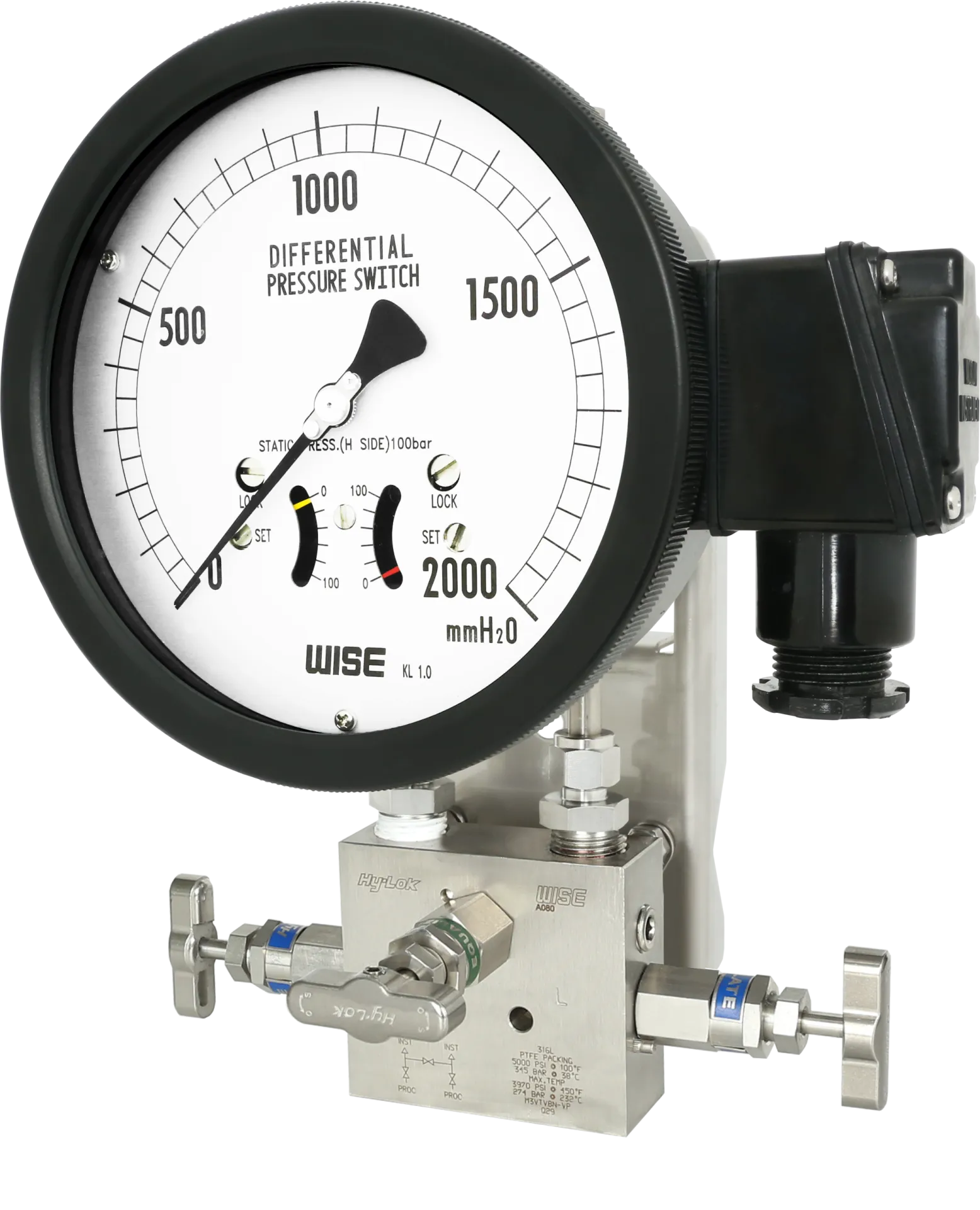 Indicating type differential pressure switch with bellows element- Đồng hồ chênh áp có màn hình hiện thị kèm ống thổi Wise Control Vietnam