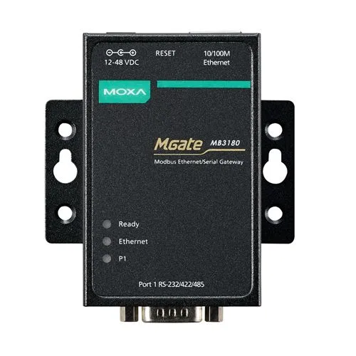 Modbus TCP to Serial Communication Gateway 1 Port RS-232/422/485 - Mgate MB3180 MOXA