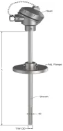 Can nhiệt loại K T-502 Tempsens | Can nhiệt với ống bảo vệ kết hợp mặt bích